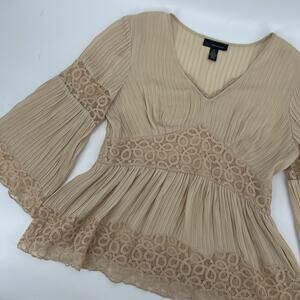 Y2K INC International Concepts Silk Babydoll Blouse 14 Pleated Bell Sleeve Fairy